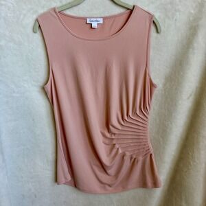 Calvin Klein Womens Light Pink Sleeveless Side Pleated Ruched Stretch Top L